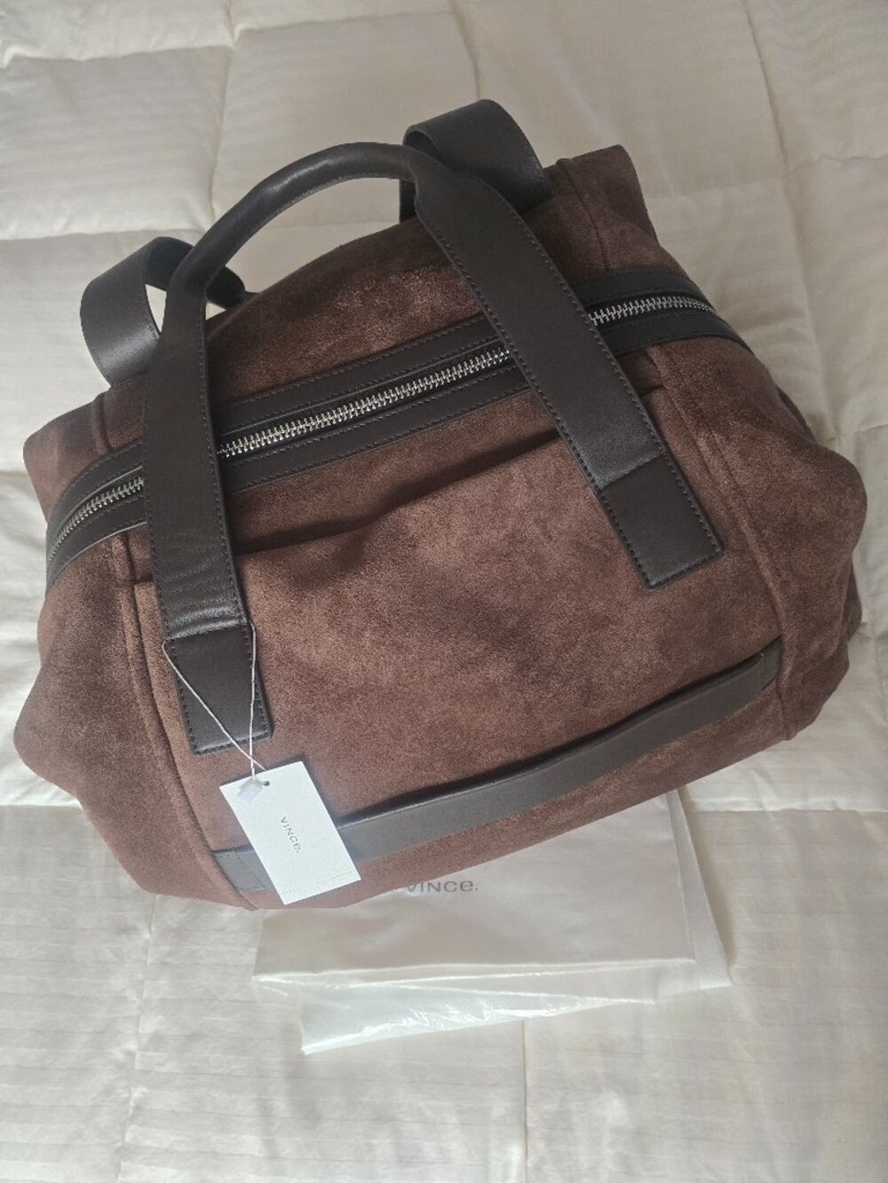 Vince Westmore Suede Duffle Bag NWT Tobacco Leather Travel Weekender